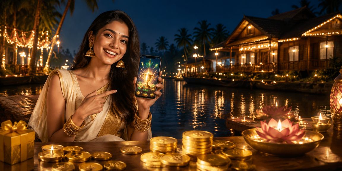 User playing lottery on mobile during Diwali festival in Kerala